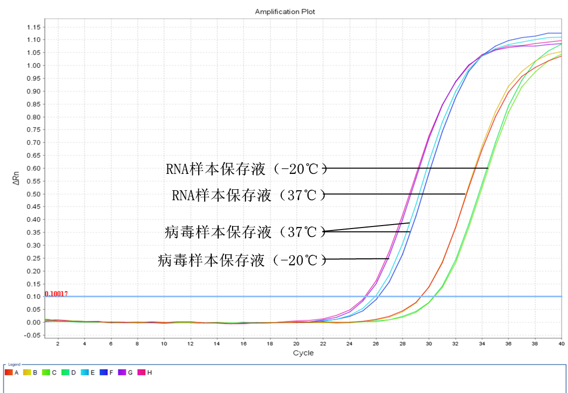 simgen-病毒樣本保存液-RNA樣本保存液-Carrier RNA-2×One Step Probe RT-PCR Mix-兩周后RT-PCR擴(kuò)增曲線